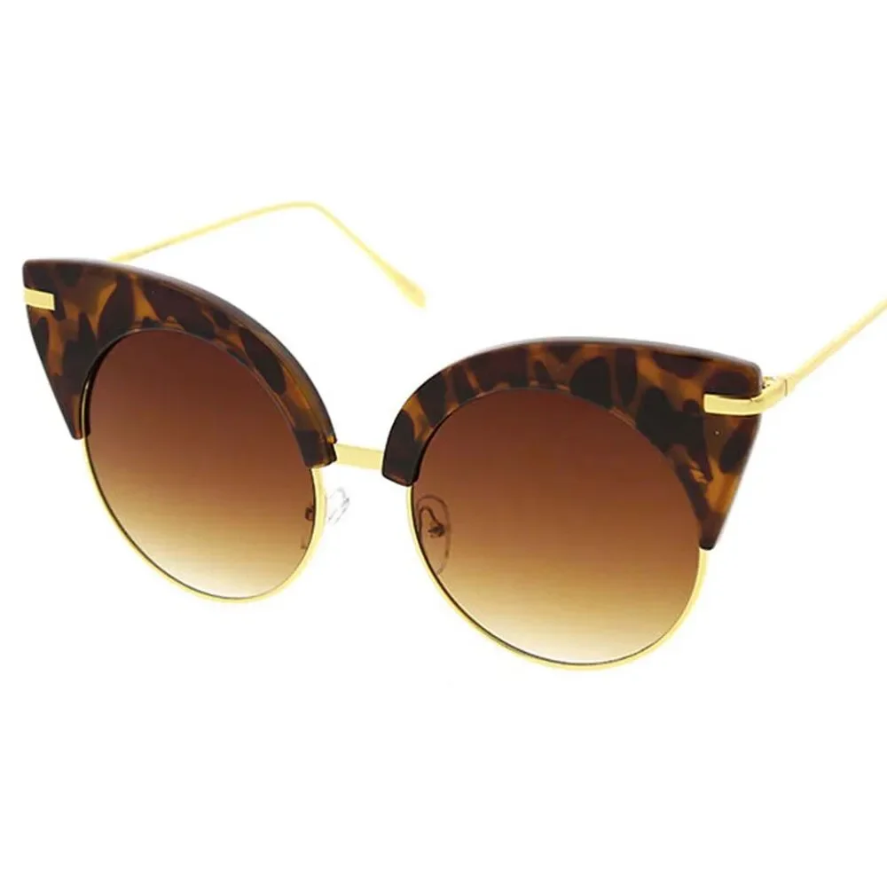 Tortoise Round Cat Eye Sunglasses Gold Arms Brown Lens